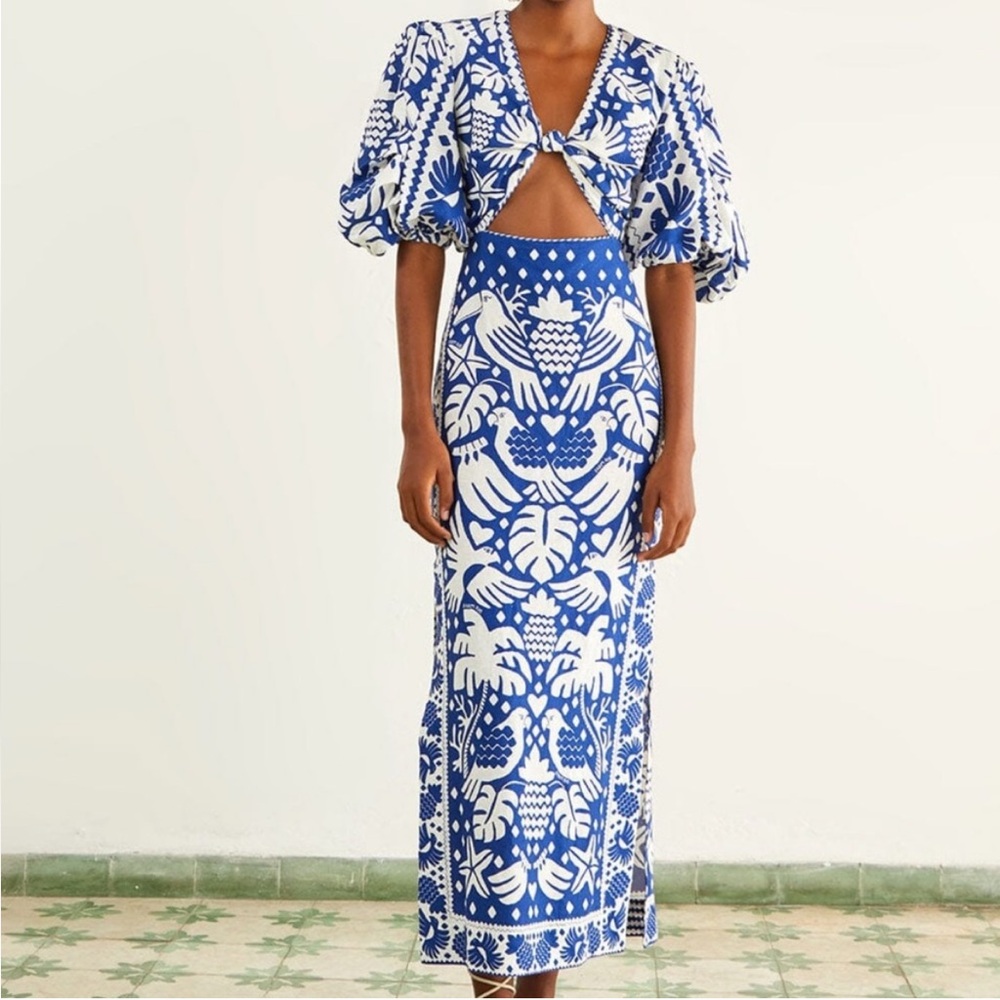 FARM RIO jungle scarf midi dress